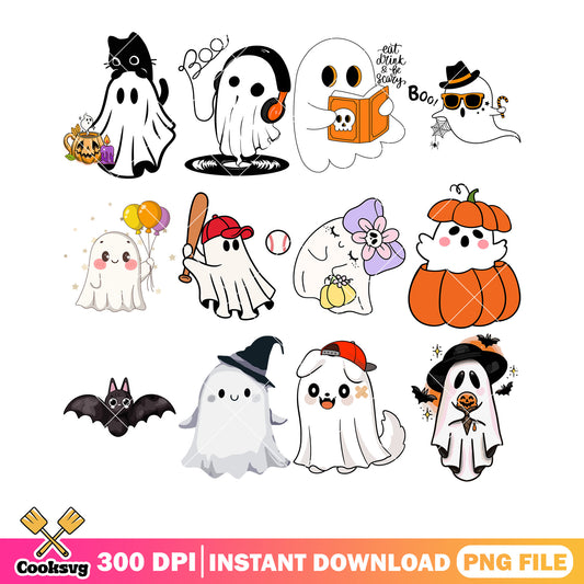 Scary ghost blanket png bundle, black cat png, scary pumpkin png