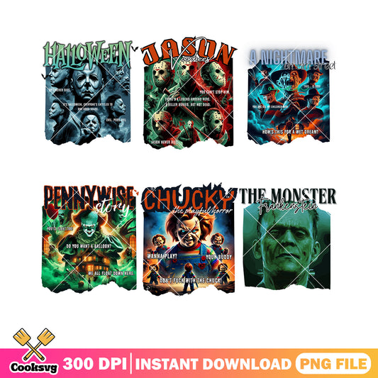 Scary halloween movie png bundle, frankeinsten png, freddy krueger​ png