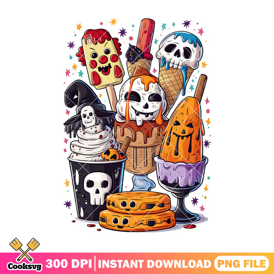 Scary ice cream horror png, halloween candy png, horror movie png