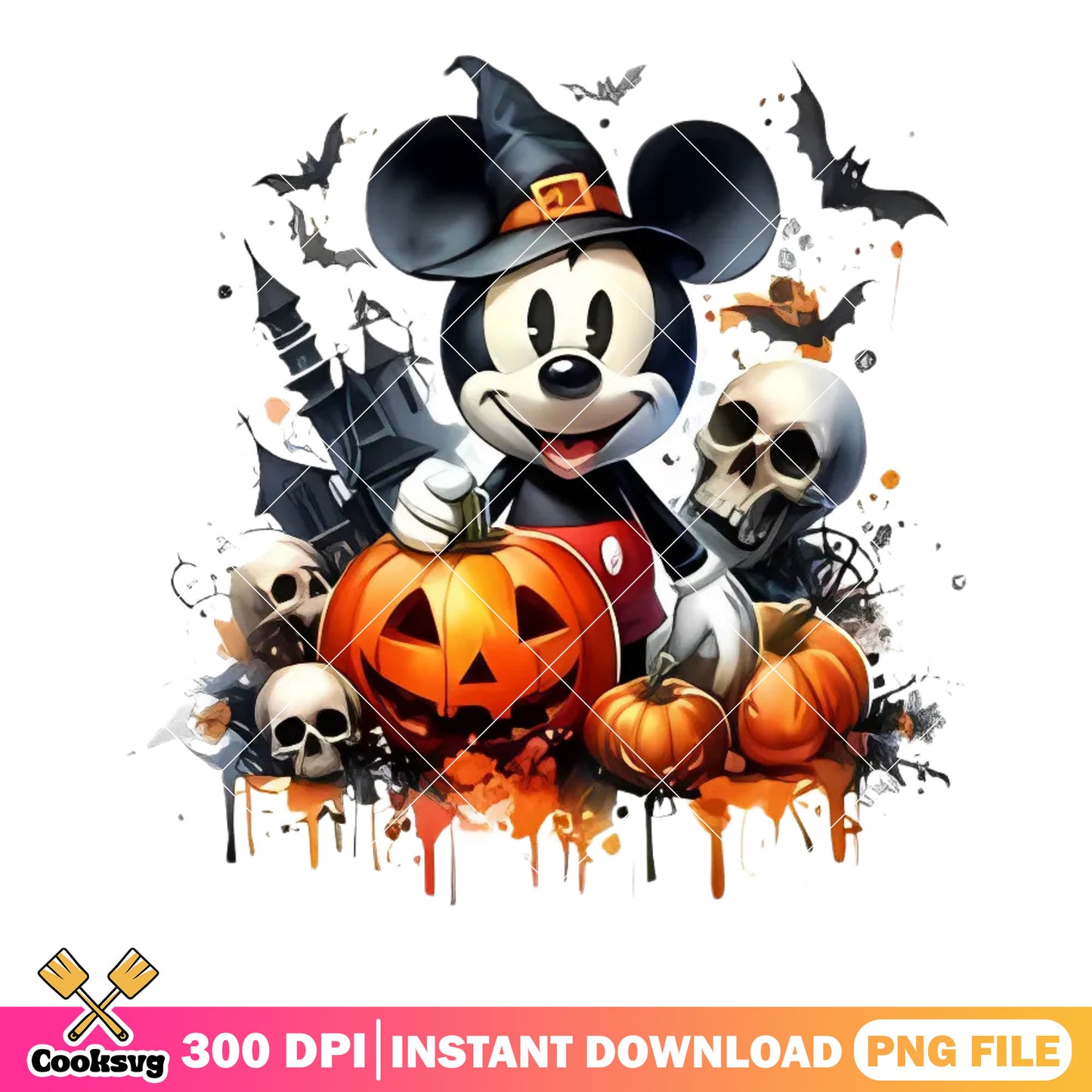 Scary pumpkin and skull png, spooky castle ​png, mickey mouse png