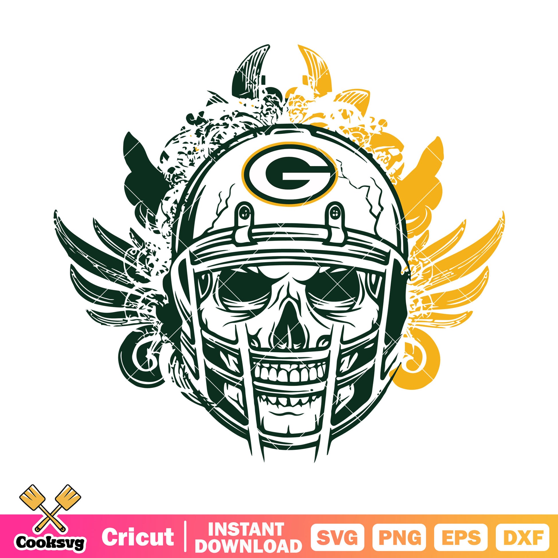 Scary skeleton skull svg, Green Bay Packers svg, nfl helmets​ svg