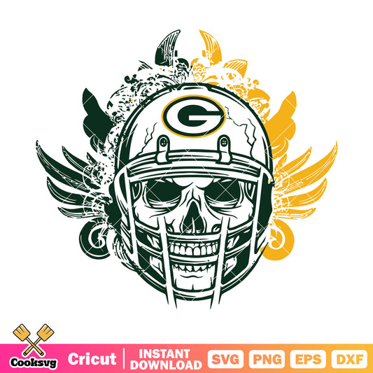 Scary skeleton skull svg, Green Bay Packers svg, nfl helmets​ svg
