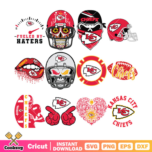 Scary skull chief svg, Kansas City Chiefs bundle svg, rugby ball bundle svg