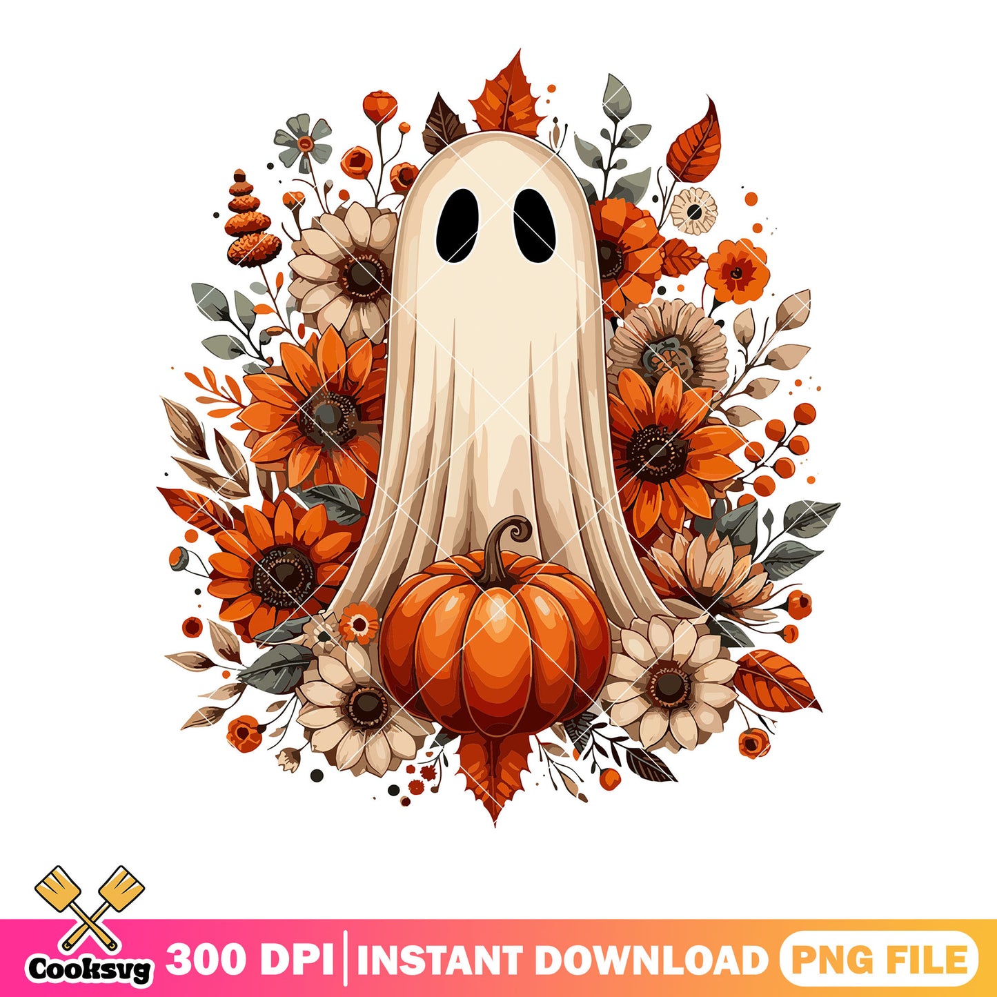 Scary sunflower png, ghost costume png, halloween scary night png