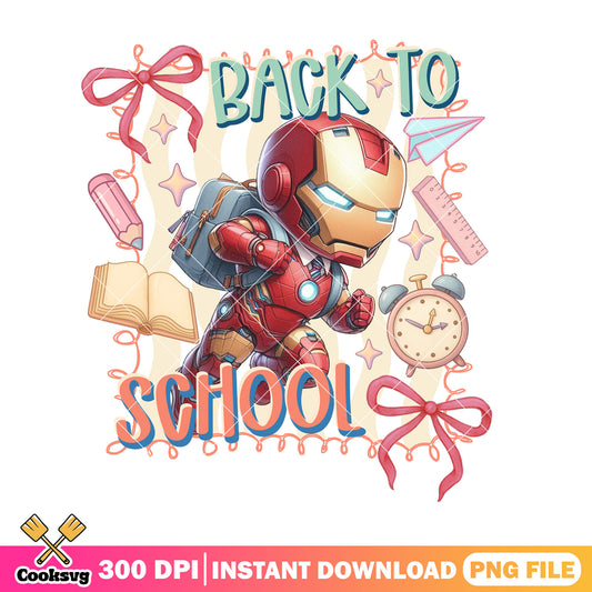 School back iron man png, marvel art png, welcome back to school png
