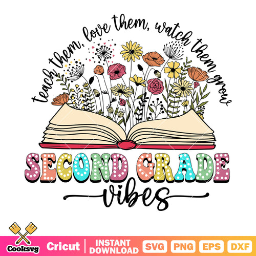 School book second grade vibes svg, second grade svg, school book svg