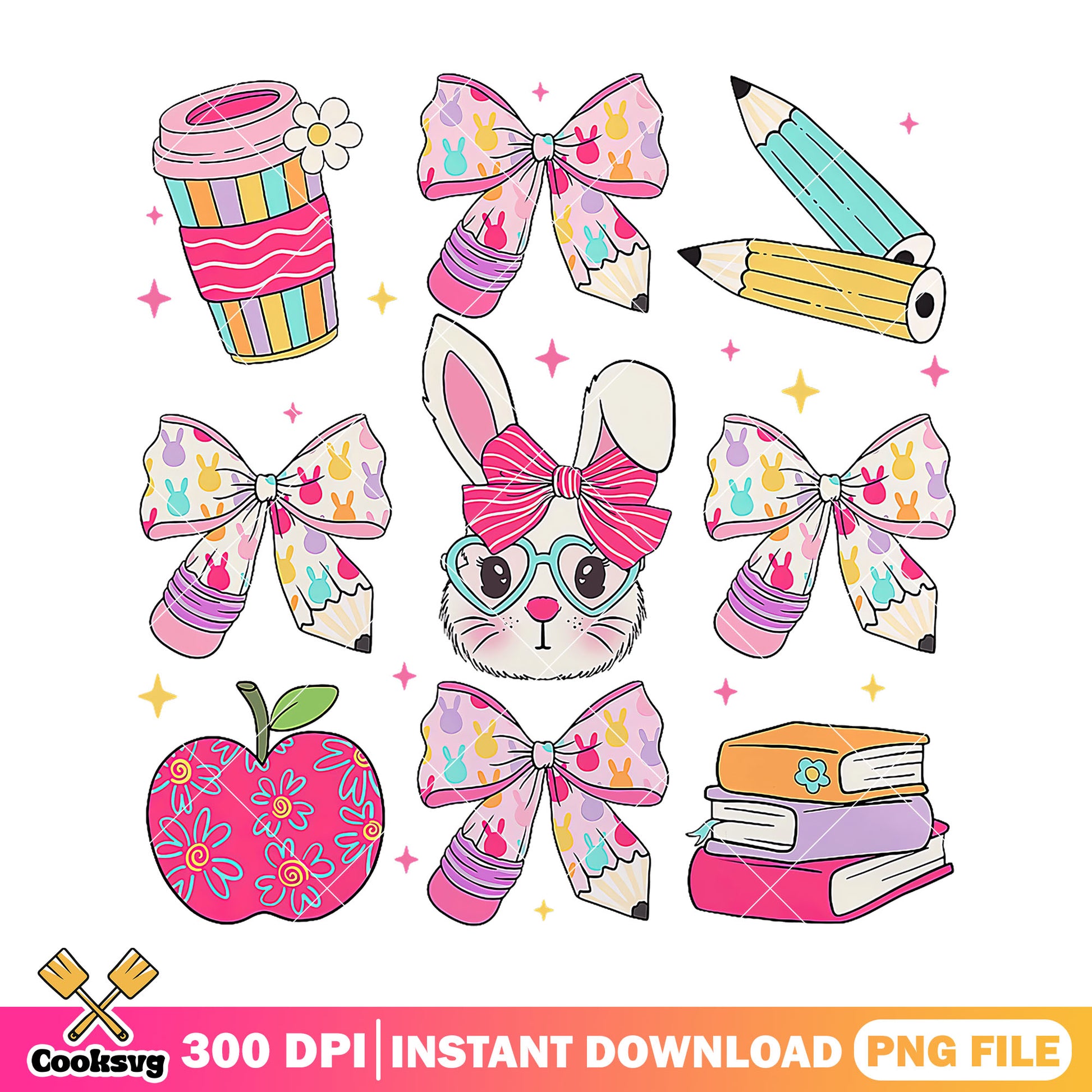 School items of bunny png, go back to school png, white bunny png