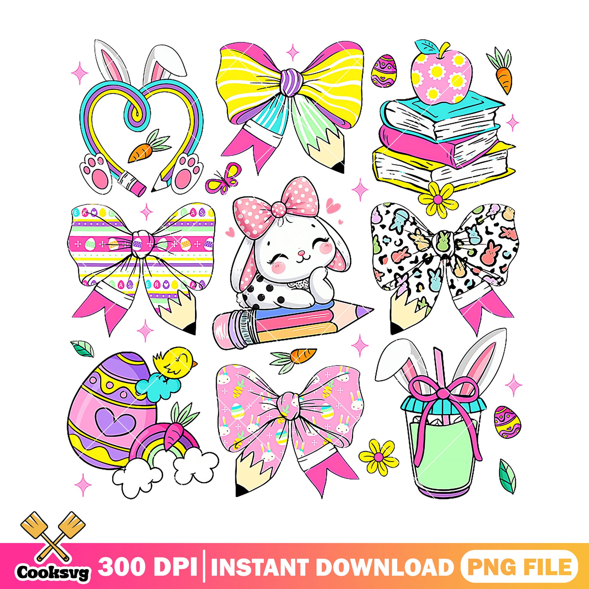 School rabbit items png, back to school decor png, cute rabbit png