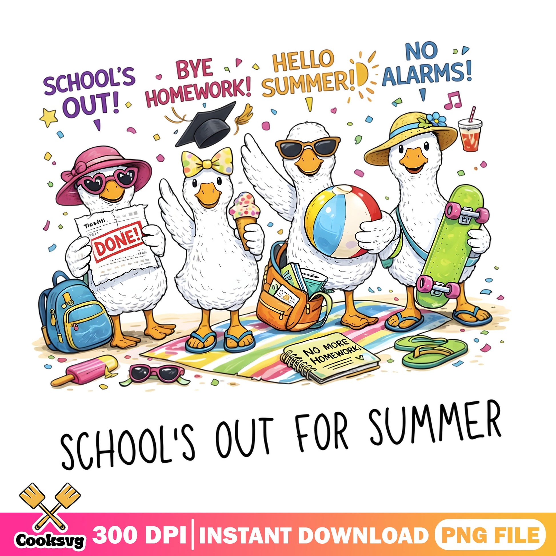 Schools Out For Summer Duck PNG, Funny Duck Summer PNG, Last Day Of School PNG
