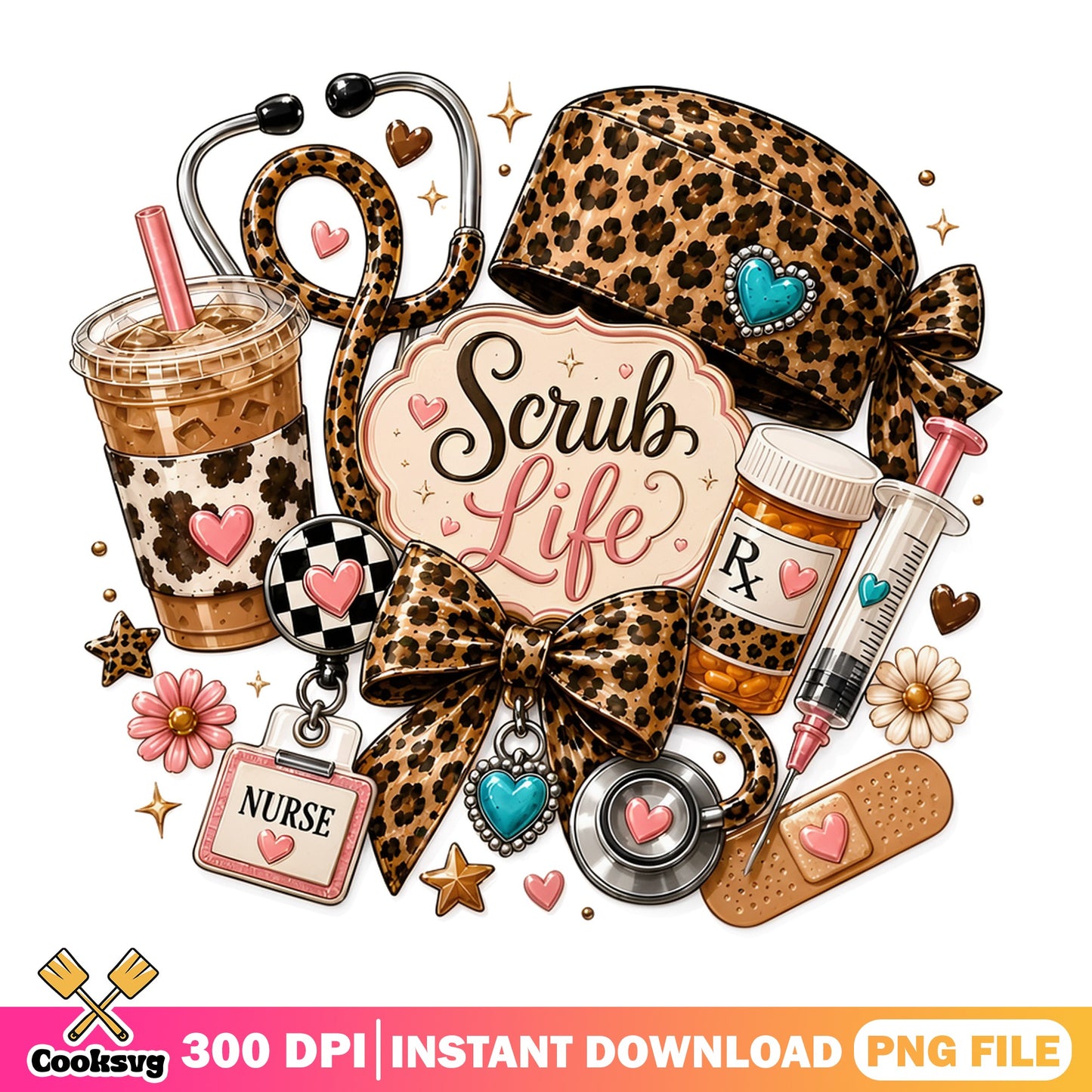 Scrub Life Nurse PNG, Leopard Print Nurse PNG, Nurse Life PNG