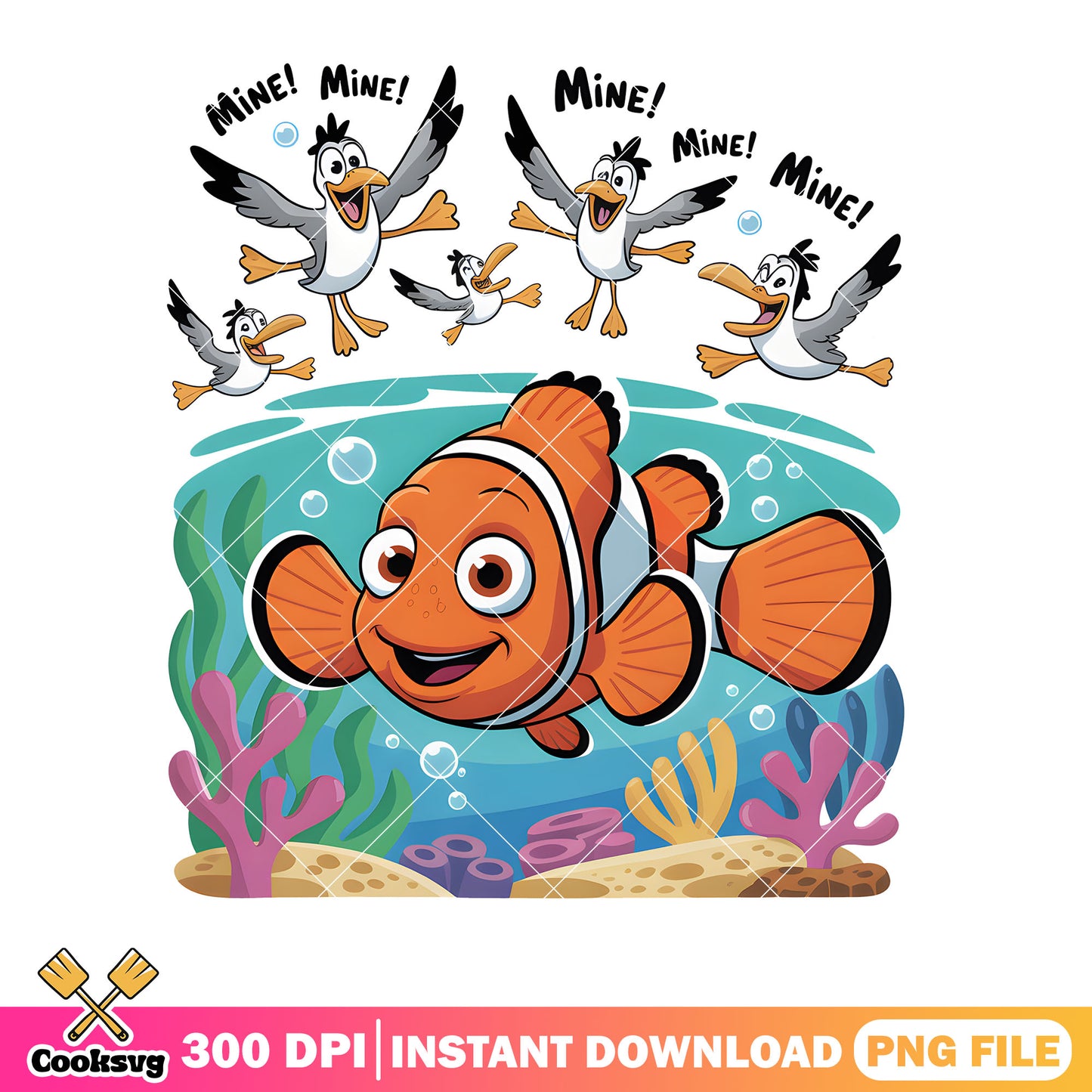 Seagull nemo mine clownfish png, disney poster png, clownfish nemo png