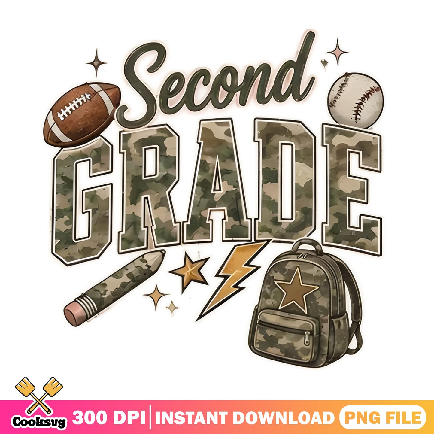 Second Grade Camo PNG, Back To School PNG, 2nd Grade PNG