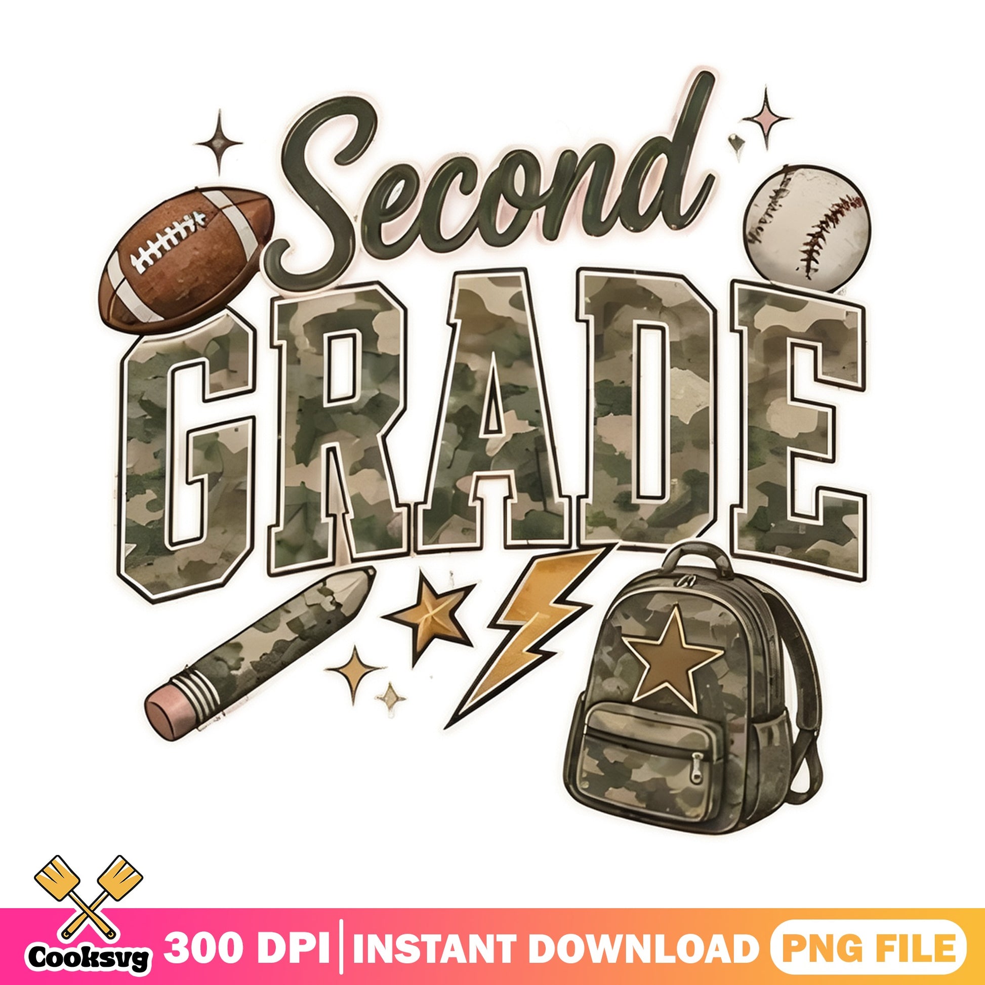 Second Grade Camo PNG, Back To School PNG, 2nd Grade PNG