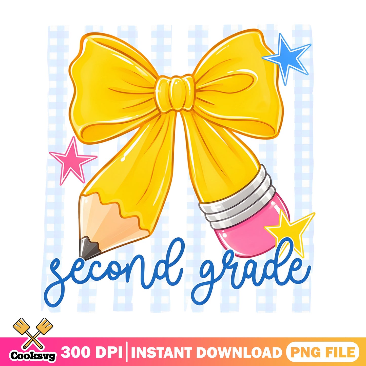 Second Grade Coquette Bow Pencil PNG, Back To School PNG, Teacher PNG