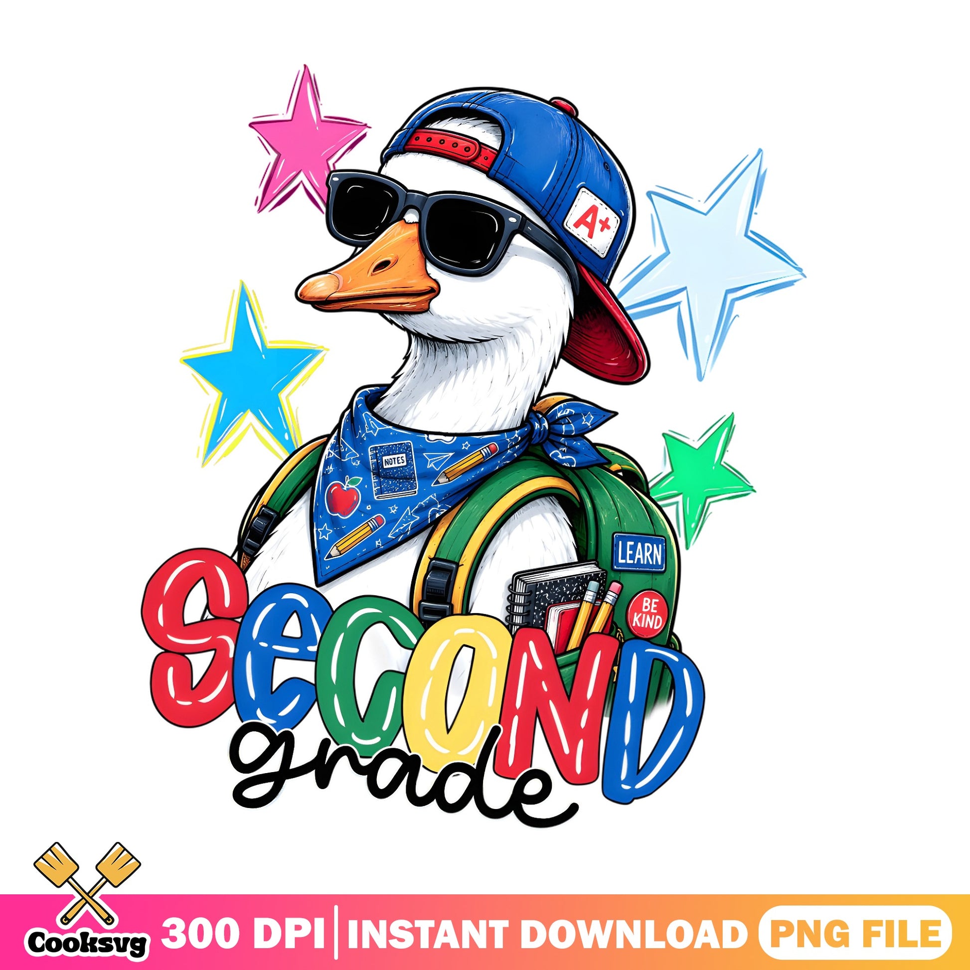 Second Grade Duck Back To School PNG, Cool Duck PNG, Teacher PNG