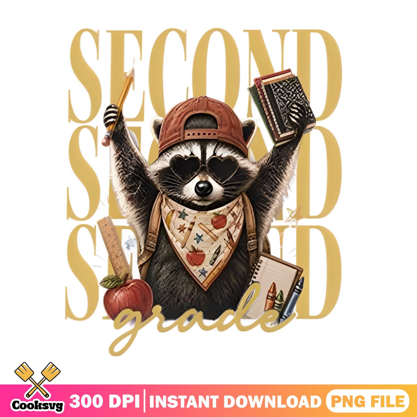 Second Grade Raccoon PNG, Back To School PNG, 2nd Grade PNG