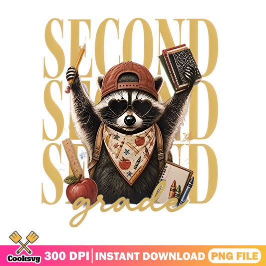 Second Grade Raccoon PNG, Back To School PNG, 2nd Grade PNG
