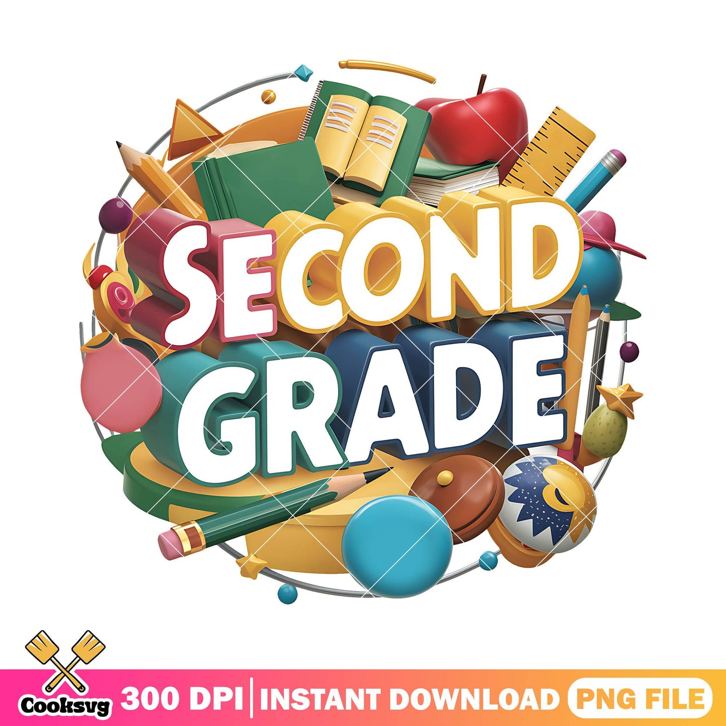 Second grade design file png, back to school art png, logo cute png