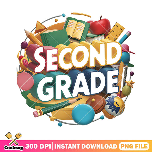 Second grade design file png, back to school art png, logo cute png