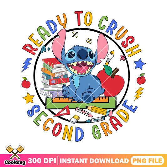 Second grade ready stitch png, going back to school png, disney cartoon png