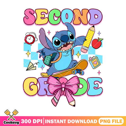 Second grade with stitch png, back to school art png, stitch art png