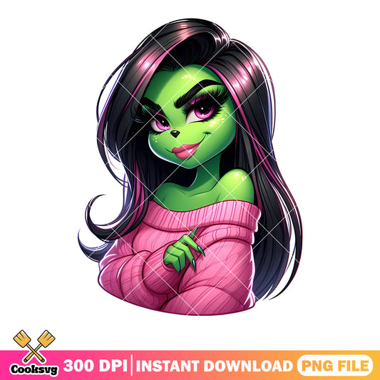 Sexy green woman png, merry christmas png, the grinch png
