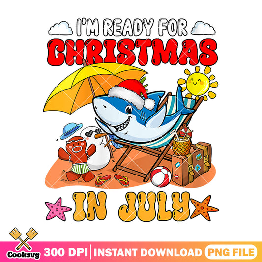 Shark ready for christmas in july png, christmas in july​ png, summer christmas​ png
