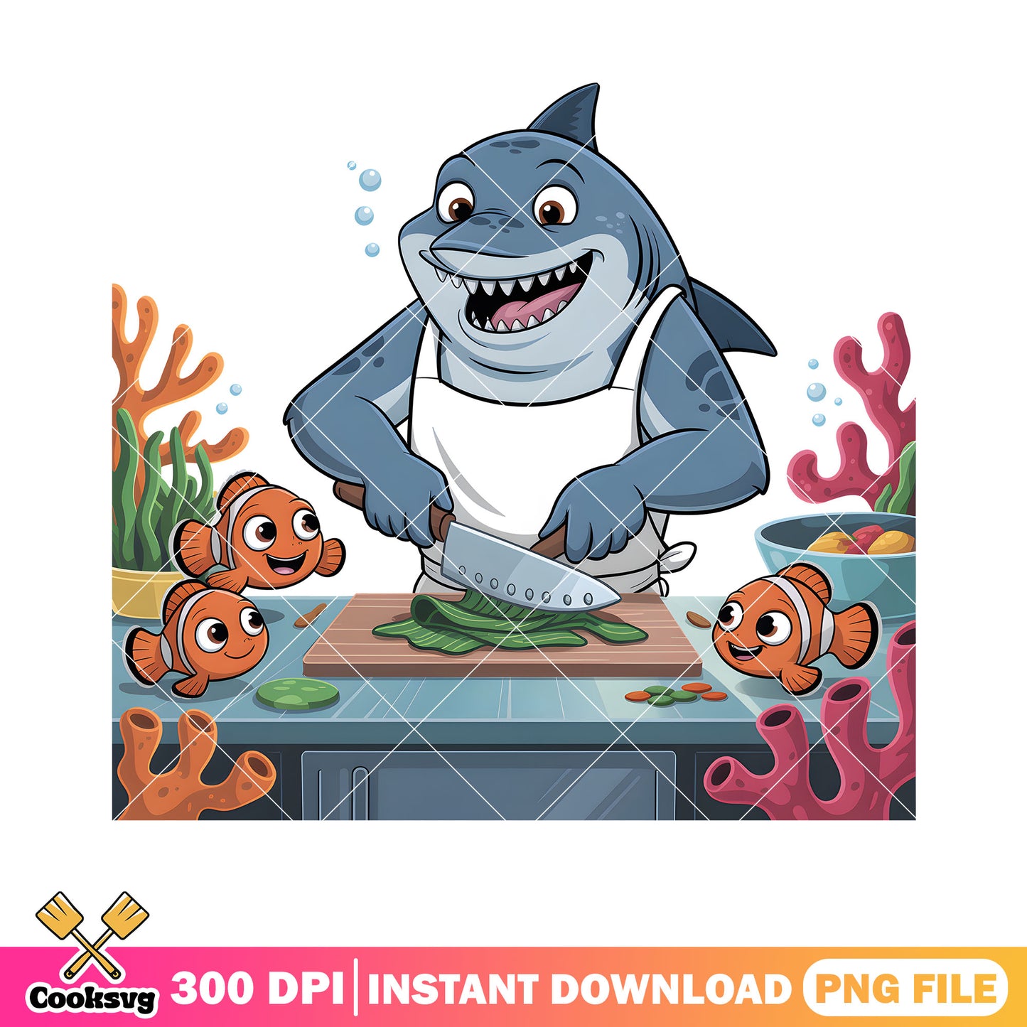 Shark the chef cooking png, bruce the shark png, disney art png
