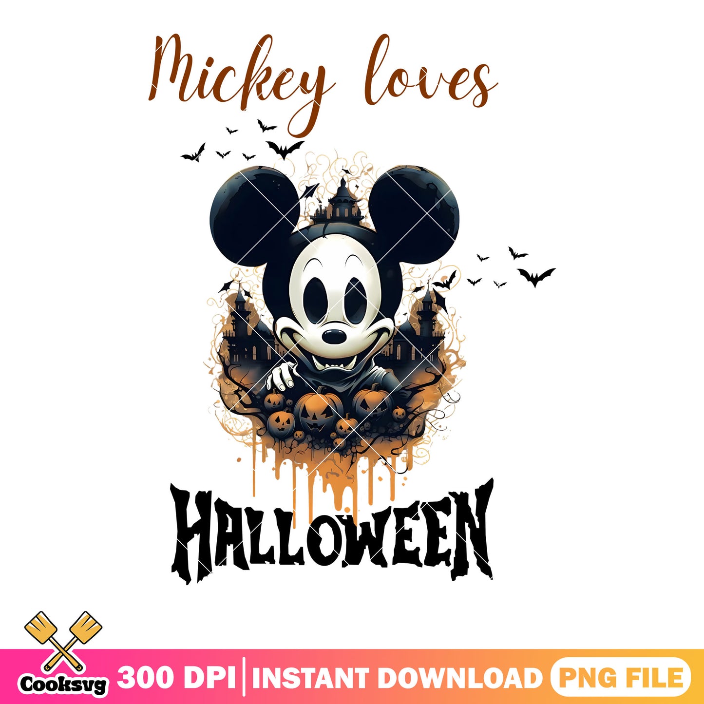 Sharp fangs mickey png, spooky castle png, creepy mickey png