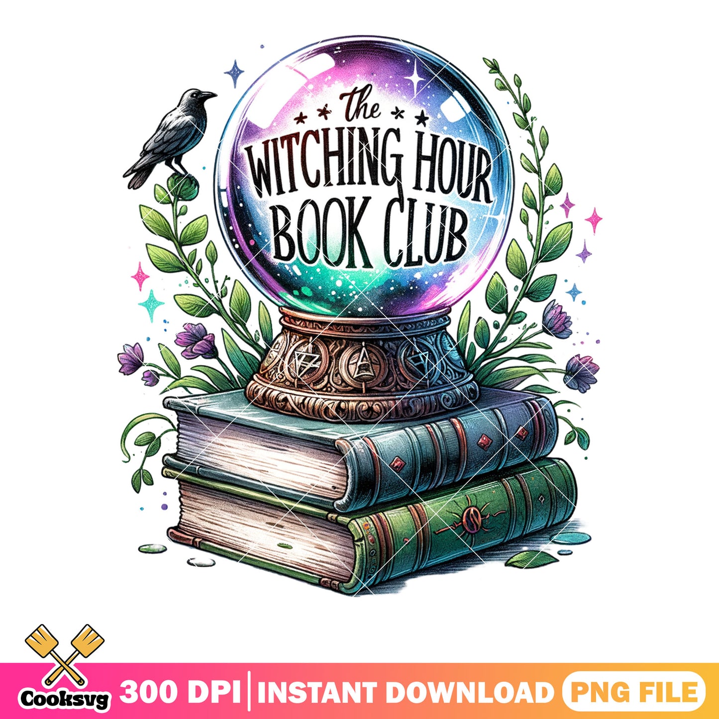 Shinny crystal ball book png, black crow​ png, scary halloween png