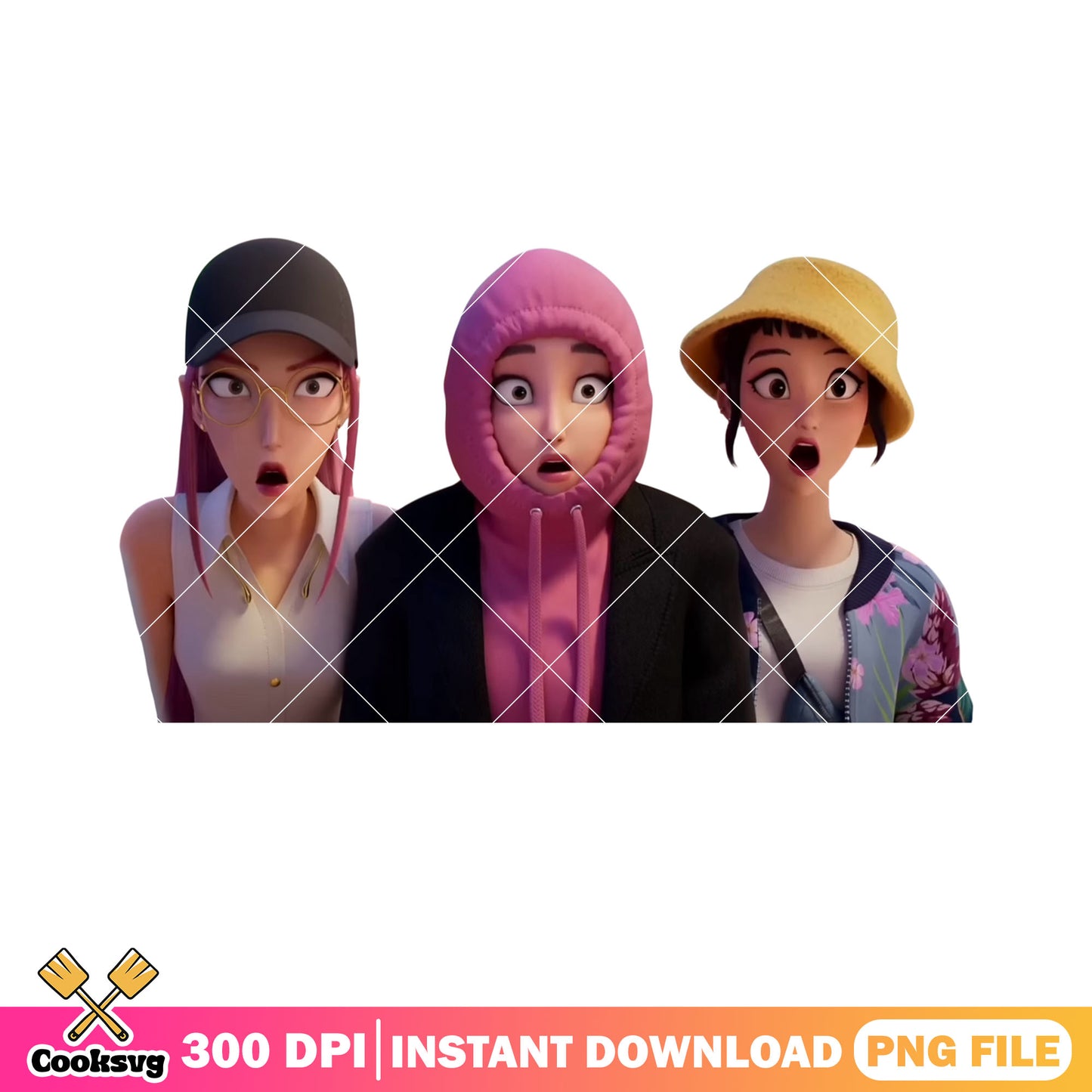 Shock face huntrix girl png, huntrix kpop png, kpop demon hunters png