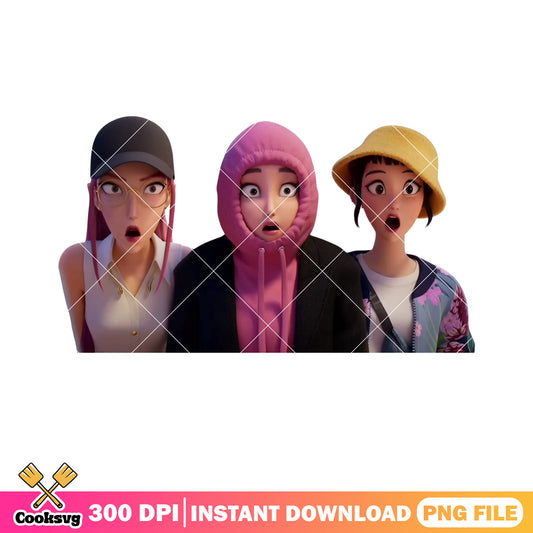 Shock face huntrix girl png, huntrix kpop png, kpop demon hunters png