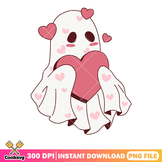 Shy love Baby ghost png, heart icon png, scary halloween night png 