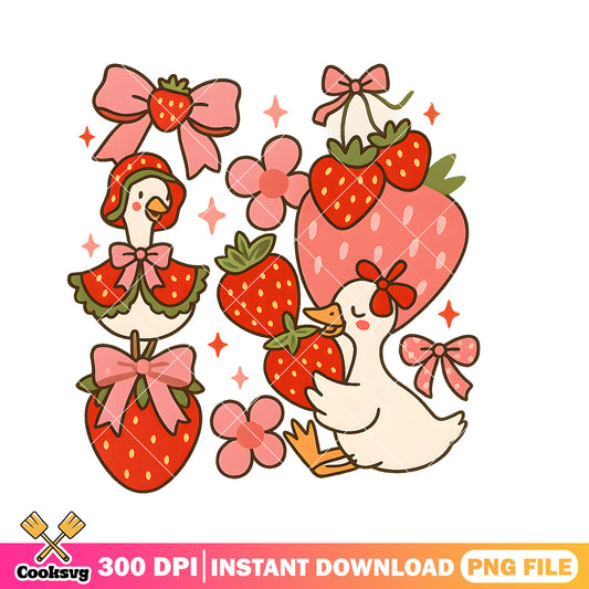 Silly goose and strawberry png, strawberry goose png, cute goose png