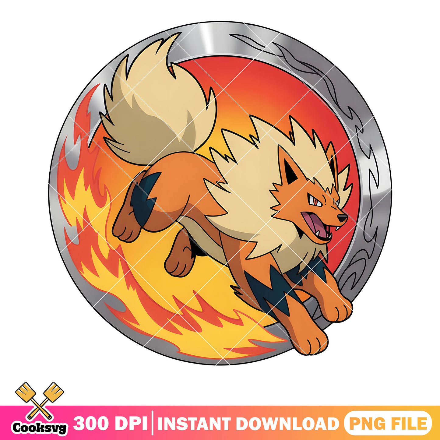 Silver charm arcanine png, pokemon arcanine png, pokemon poster png