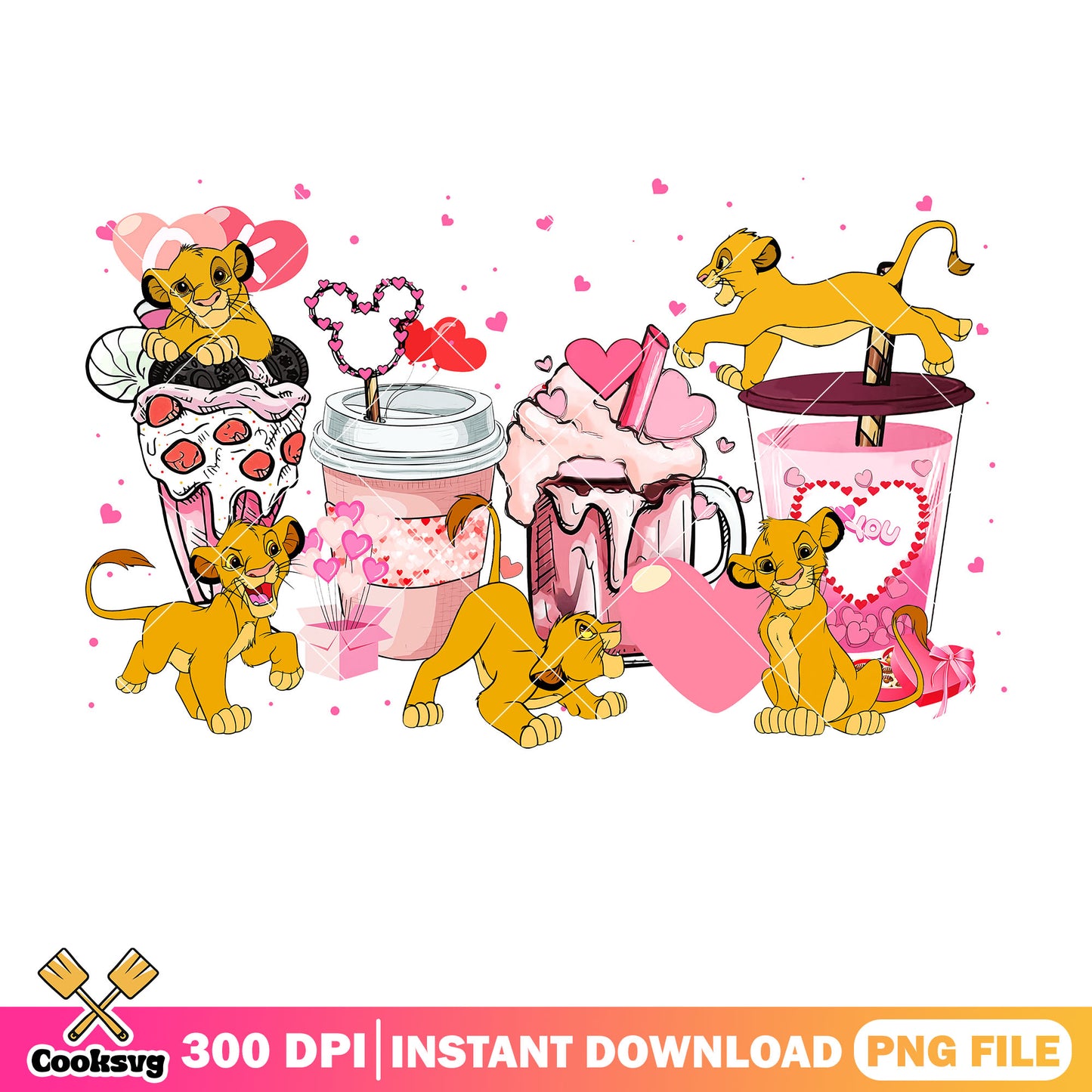 Simba lion king pink coffee valentine png, simba lion king png