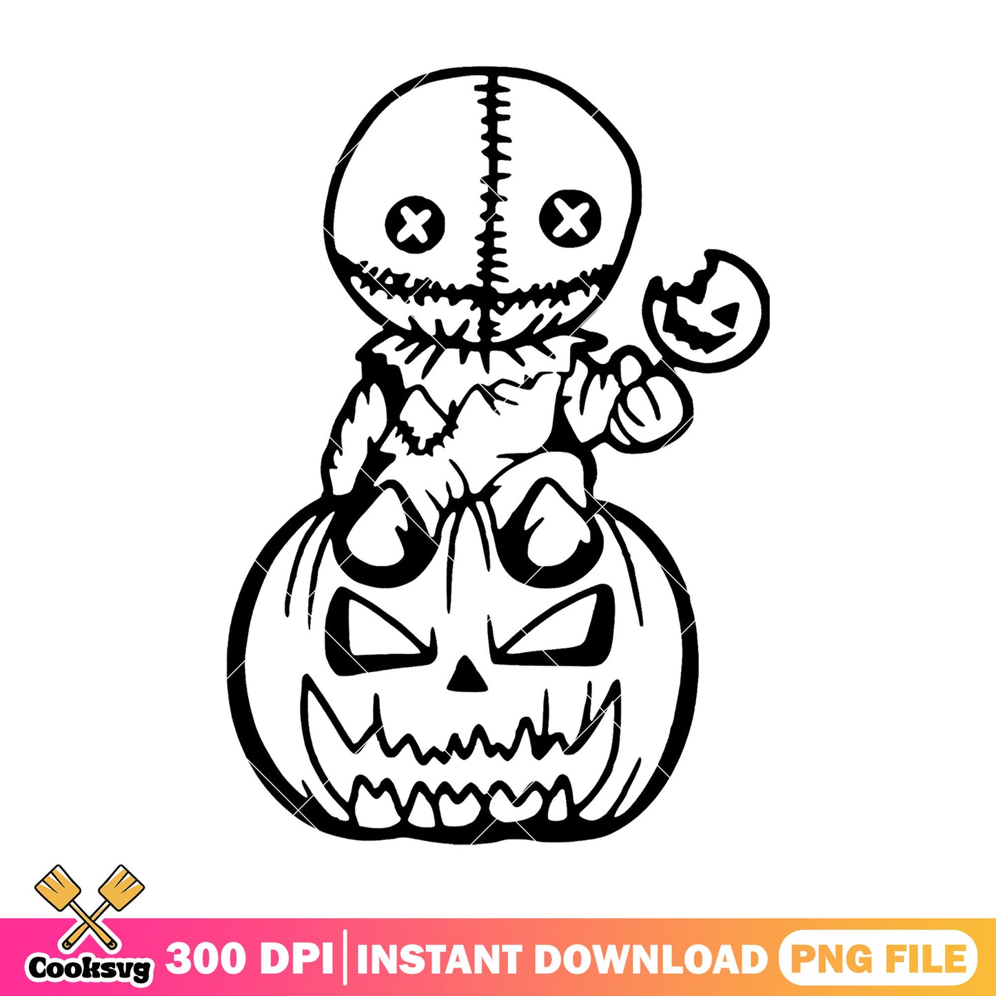 Sittig sam doll and halloween pumpkin png, trick'r treat movie png