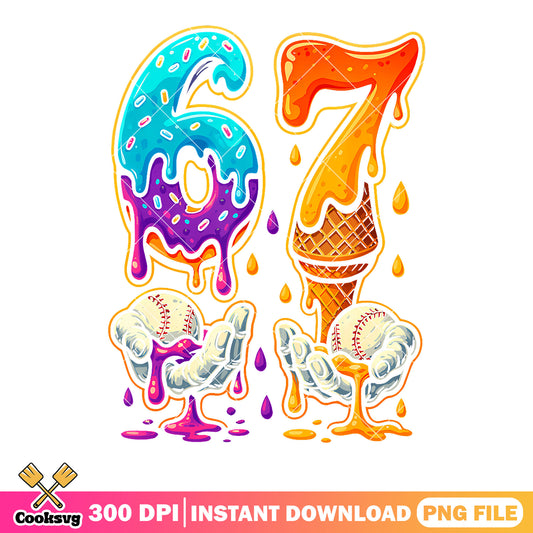 Six Seven Baseball Drip png, ice cream​ png, t shirt clip art png