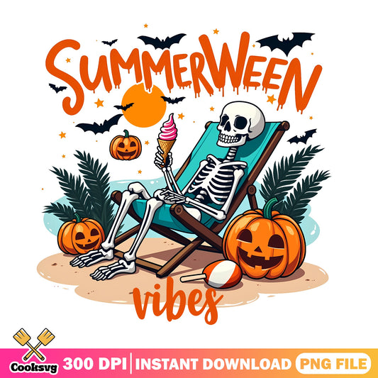 Skeleton Beach Summerween PNG, Spooky Summer Vibes PNG, Halloween PNG