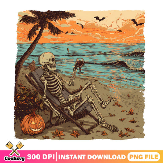 Skeleton On Beach Halloween PNG, Spooky Skeleton PNG, Halloween PNG