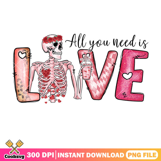 Skeleton all you need is love png, skeleton valentine png