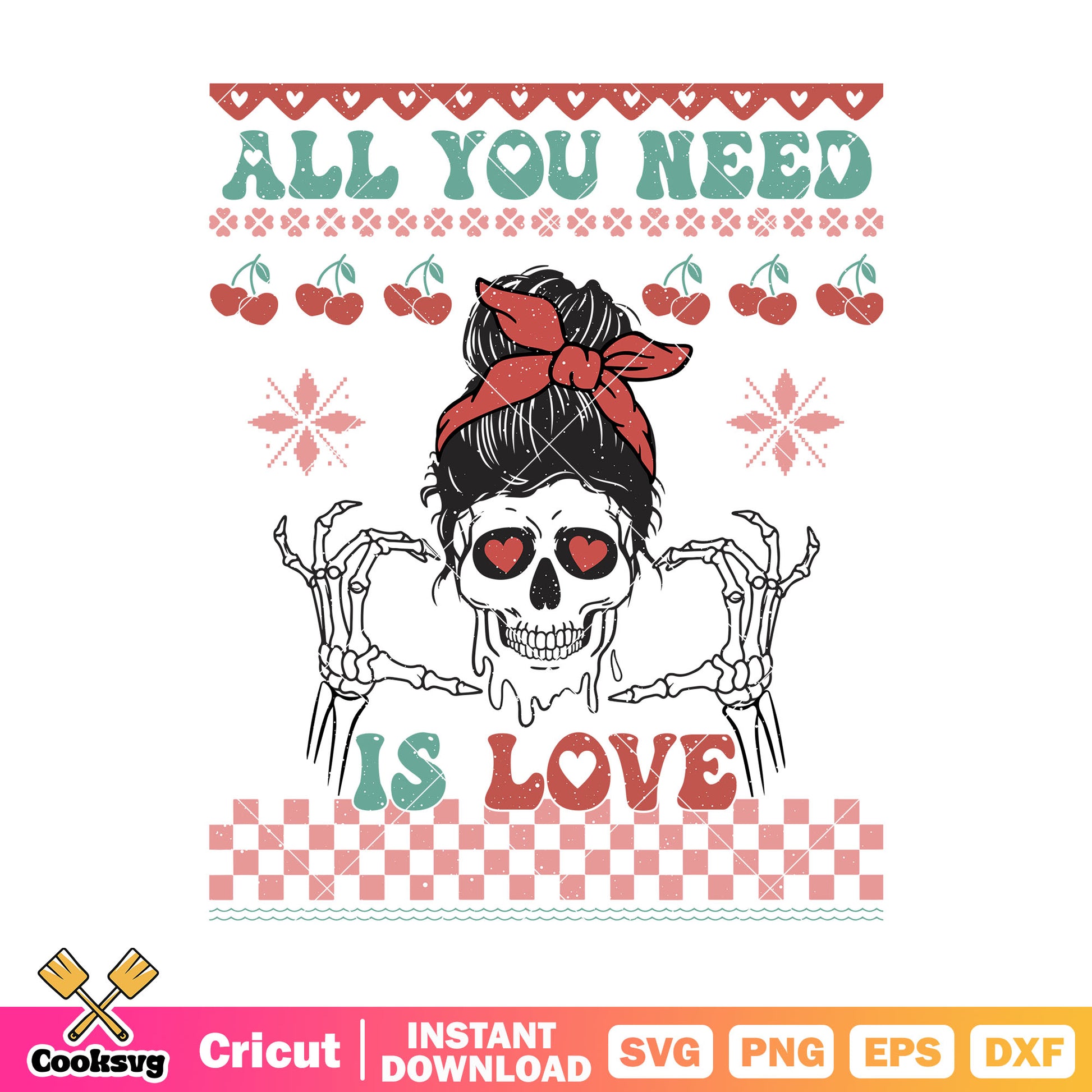 Skeleton girl all you need is love svg, skeleton valentine svg