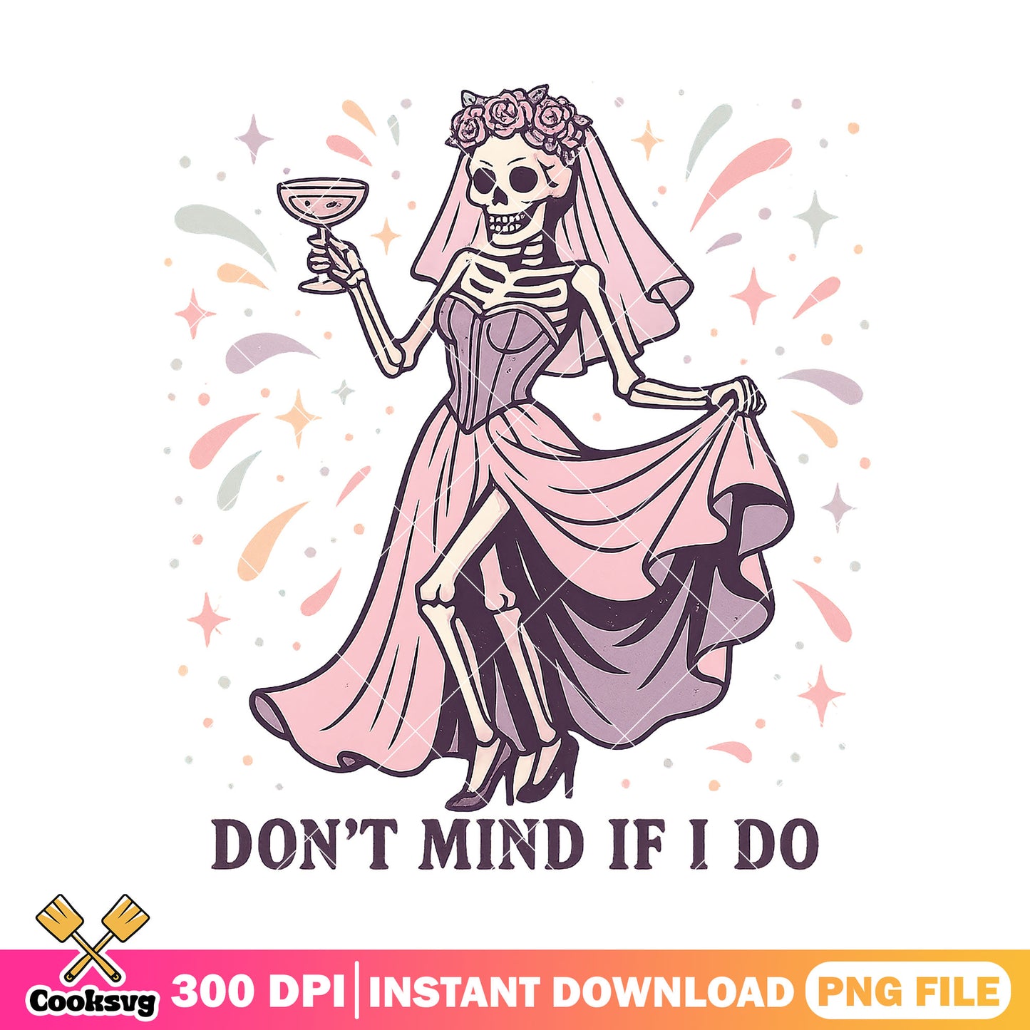 Skeleton in wedding dress png, bride halloween png, wedding fun png