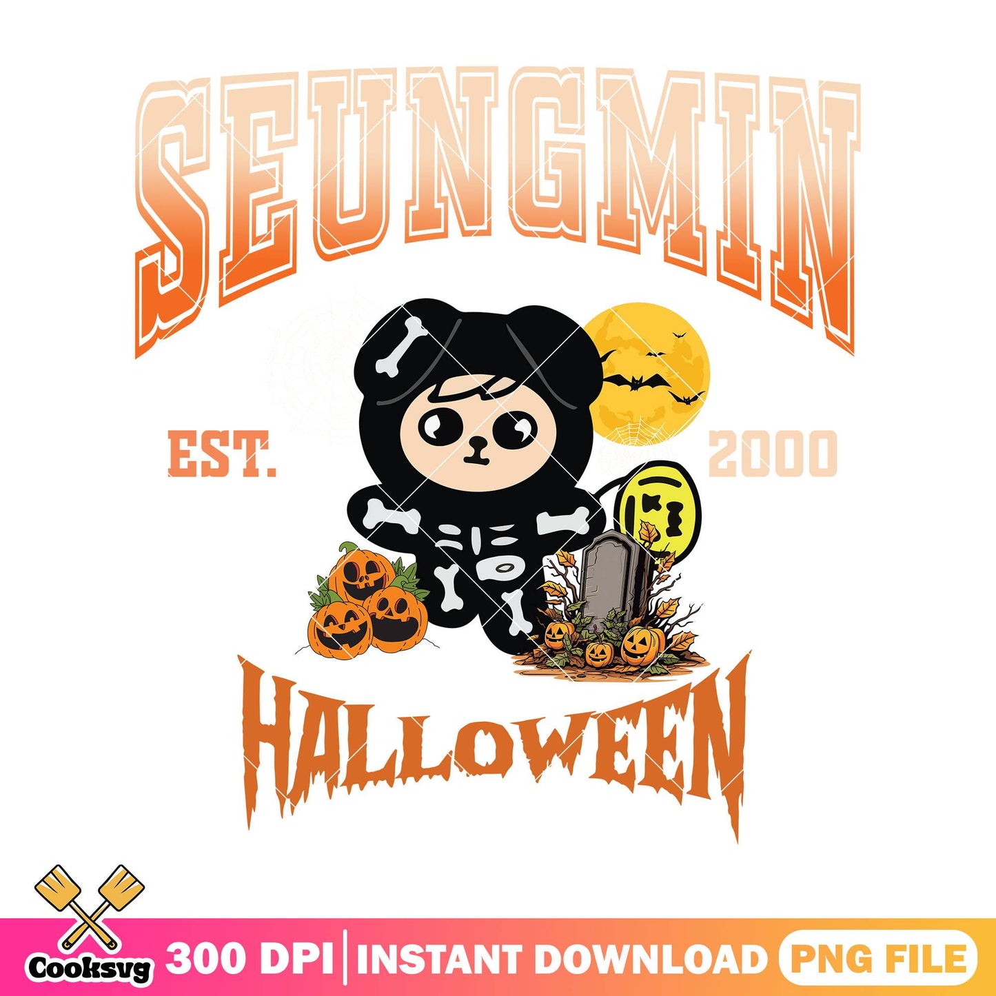 Skeleton seungmin design png, happy halloween png, cute puppy png