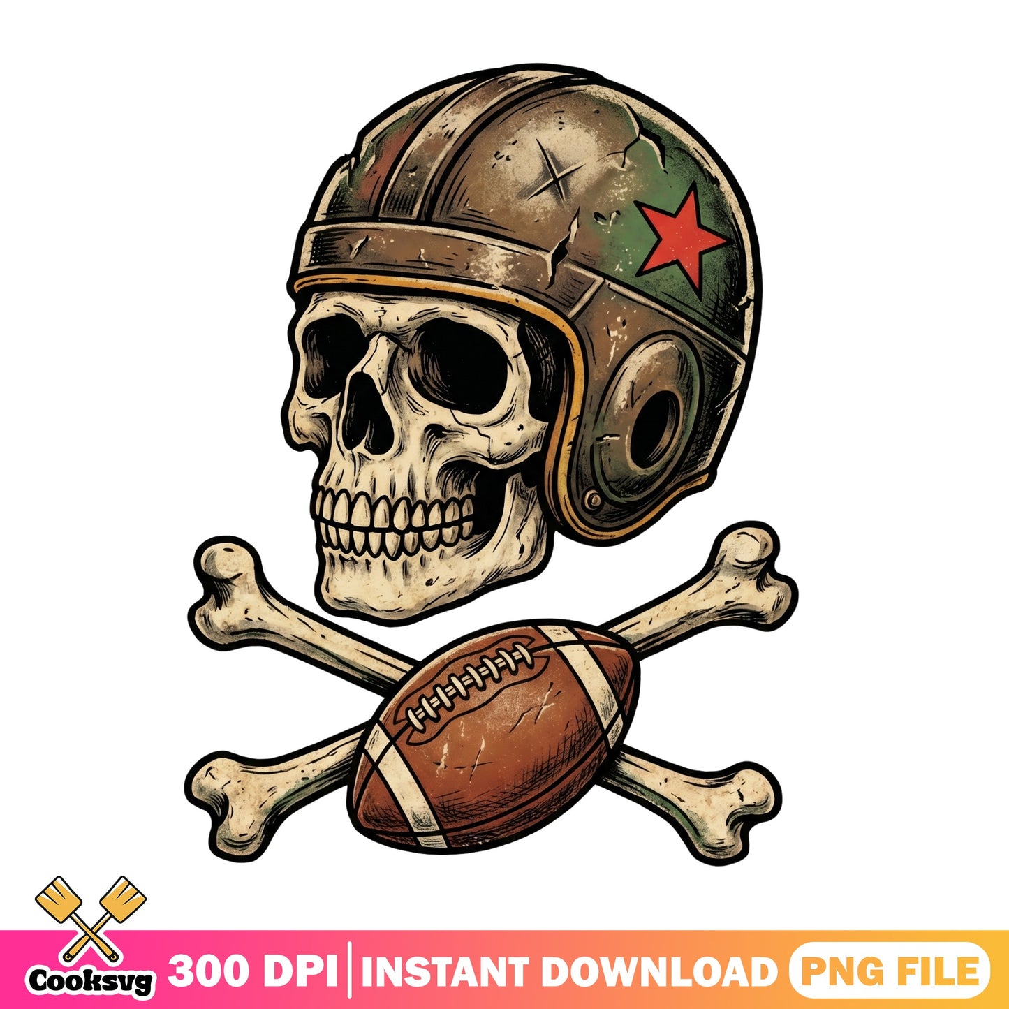 Skull Football Player PNG, Crossbones Football Helmet PNG, Retro PNG