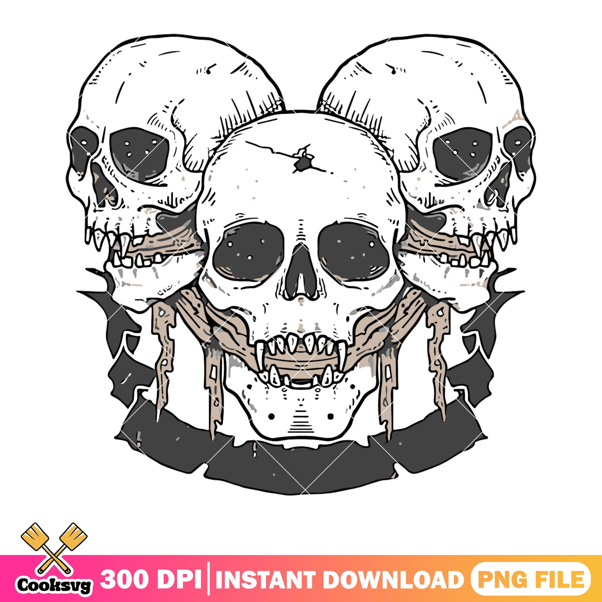 Skull skeleton ceberus png, scary art png, halloween scary png