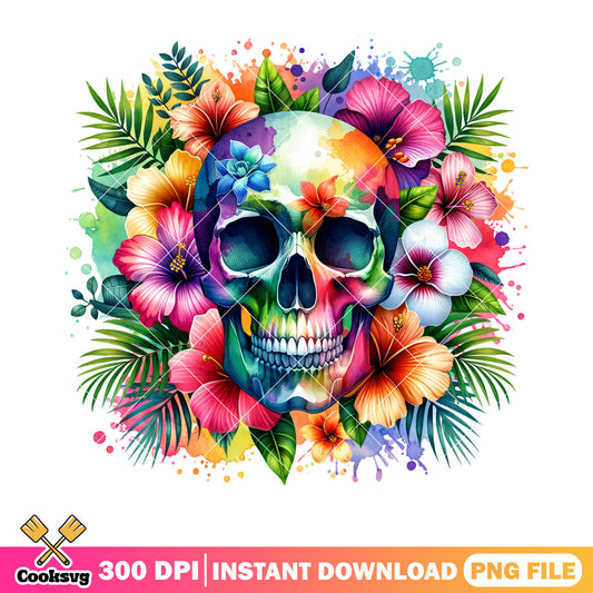 Skull skeleton png, flower gardening png, scary halloween png