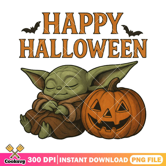 Sleepy yoda halloween png, happy halloween png, baby yoda​ png