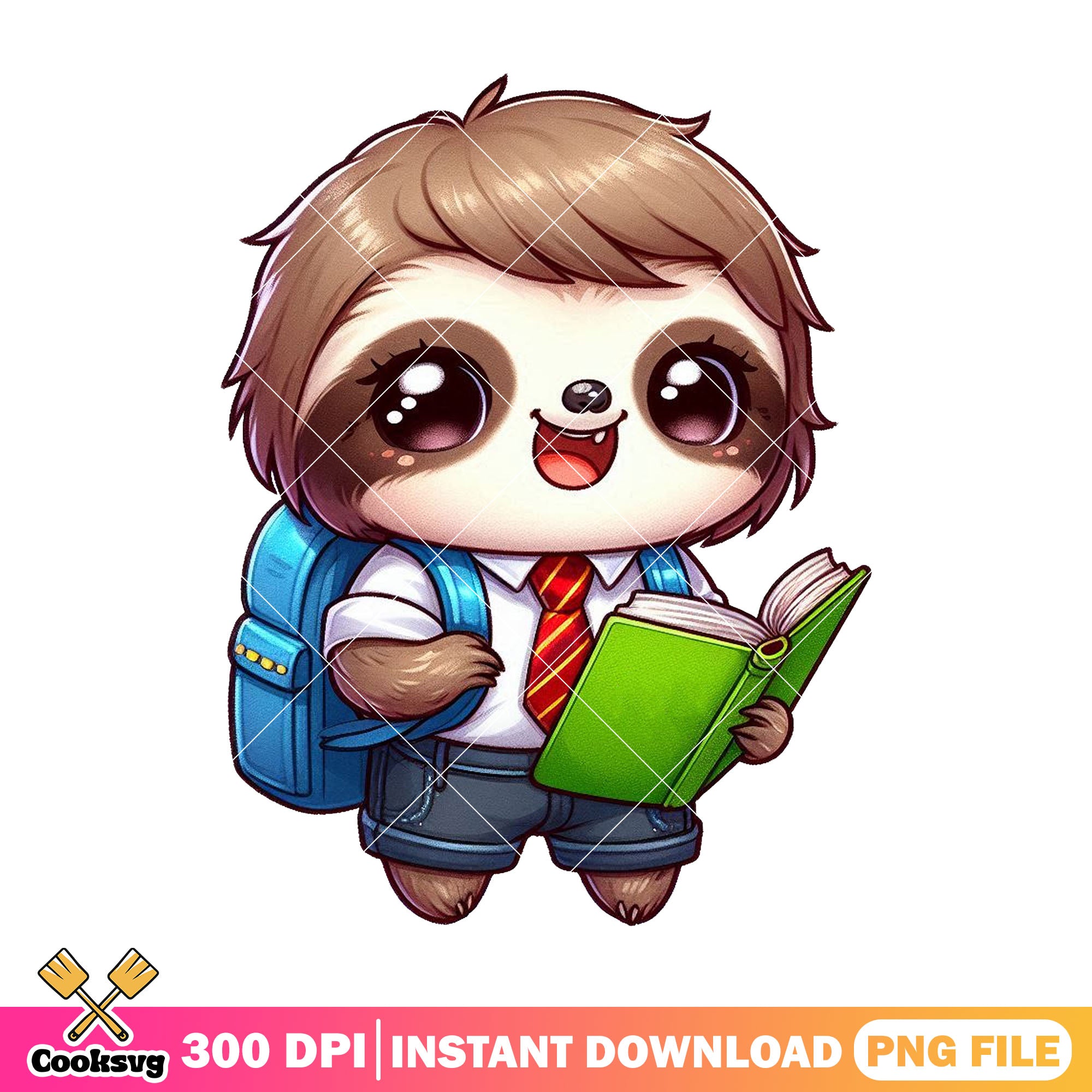 Sloth chibi reading png, sloth cute png, back to school clothes png ...