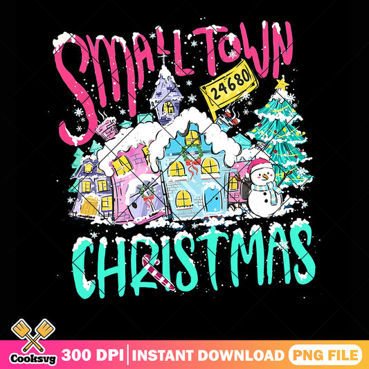Small town christmas png, snowman png, christmas tree png